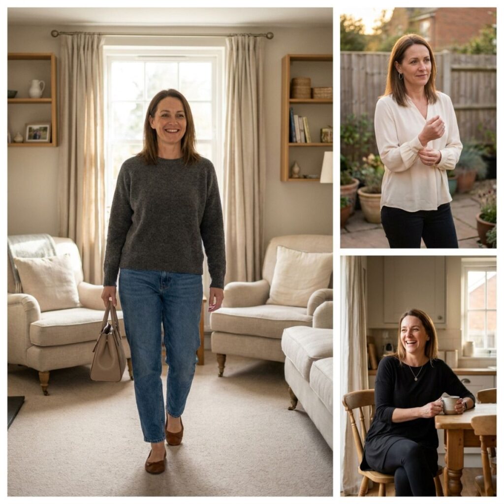Women wearing comfortable everyday outfits indoors

