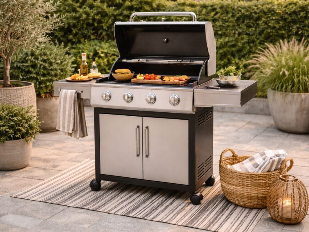 Outdoor grill station prepped and ready for backyard cooking.