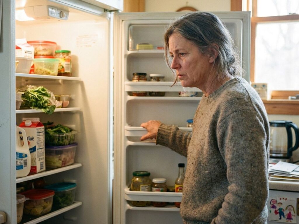 Person looking into open refrigerator