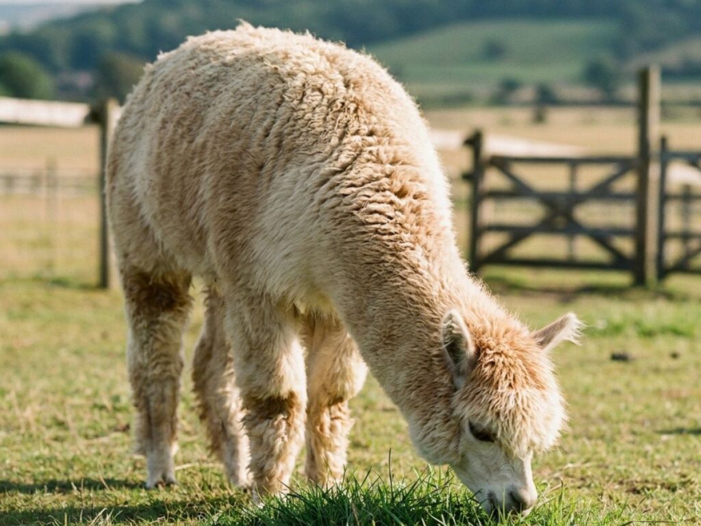 alpaca fun facts alpaca eating grass in pasture