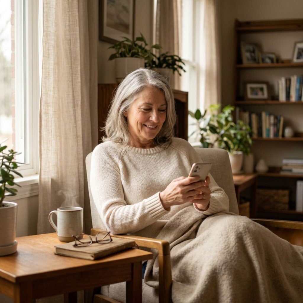 Woman Relaxing and Using Smartphone at Home