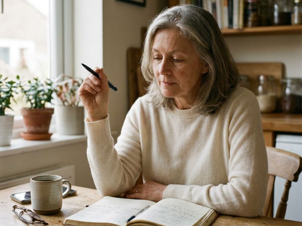 Woman Planning Schedule in Notebook at Home